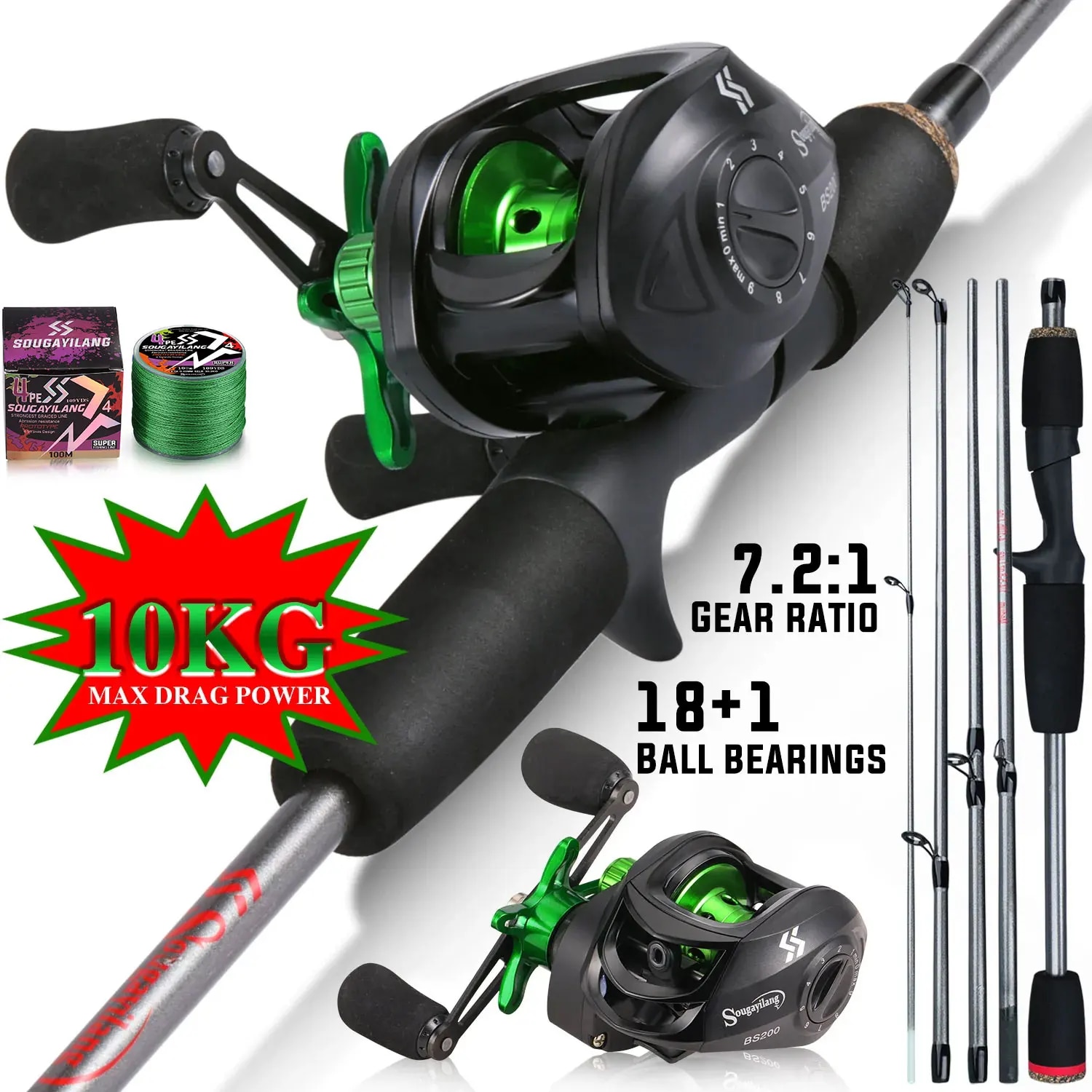 Sougayilang الصيد رود كومبو 1. - مراجعة Fishing Rod Carbon Fiber وسعره